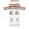 Bình sữa thủy tinh UBMOM 240ml hoạ tiết cún trắng/nâu – An toàn, mô phỏng ti mẹ
