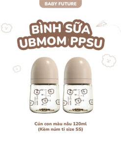 Bình sữa PPSU UBMOM hoạ tiết cún con màu nâu Choco 120ml