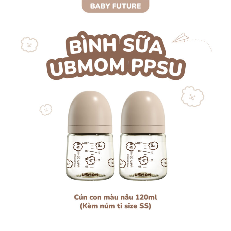 Bình sữa PPSU UBMOM 120ml (kèm núm ti) – an toàn cho trẻ sơ sinh, núm ...